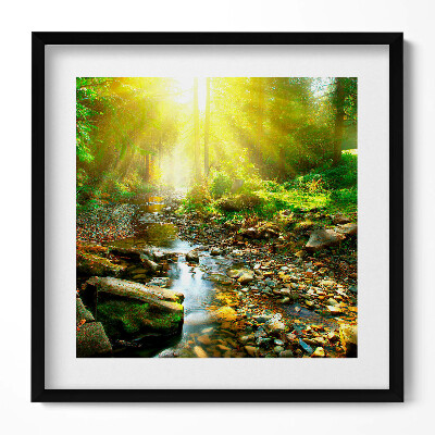 Keretezett falikép Zöld erdő napfény patak