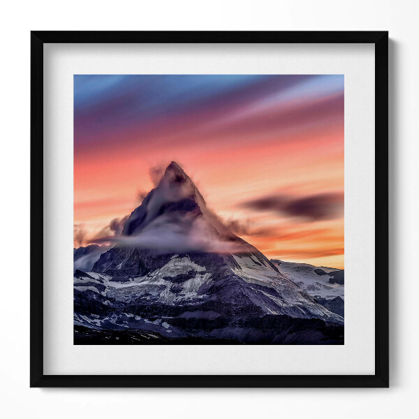 Keretezett falikép Hegyi táj naplementében