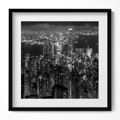 Keretezett falikép Fekete-fehér városkép éjszaka