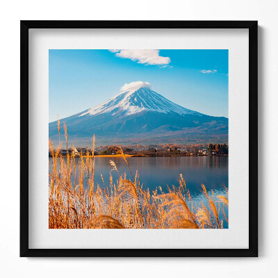 Keretezett falikép Hegyi táj tóval és náddal