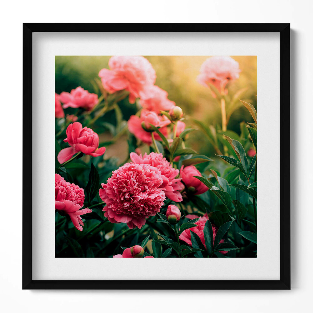 Keretezett falikép Rózsaszín virágok zöld levelekkel