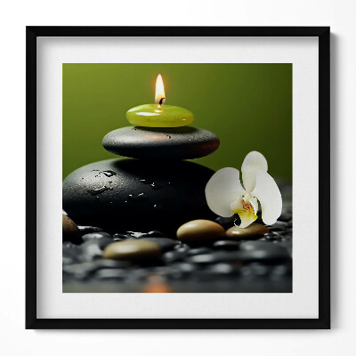 Keretezett falikép Kavicsok gyertya virág