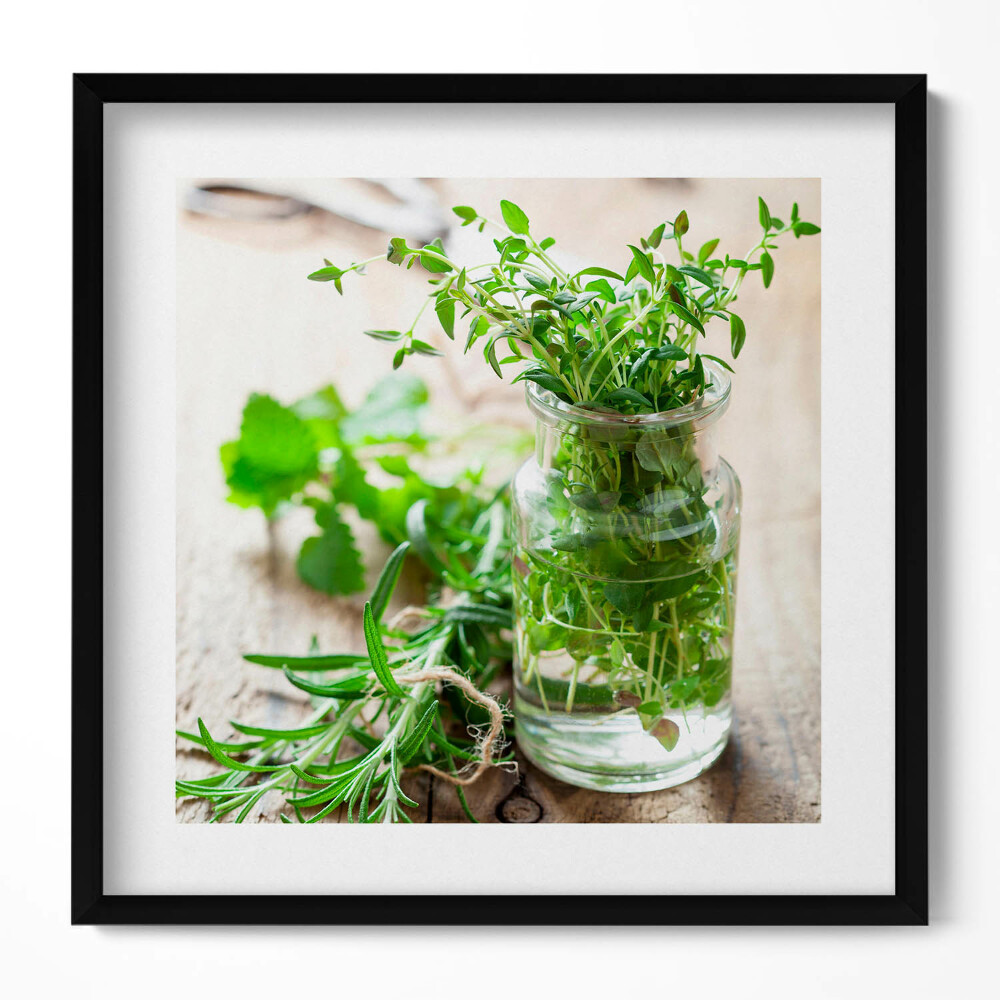 Keretezett falikép Friss fűszernövények üvegben
