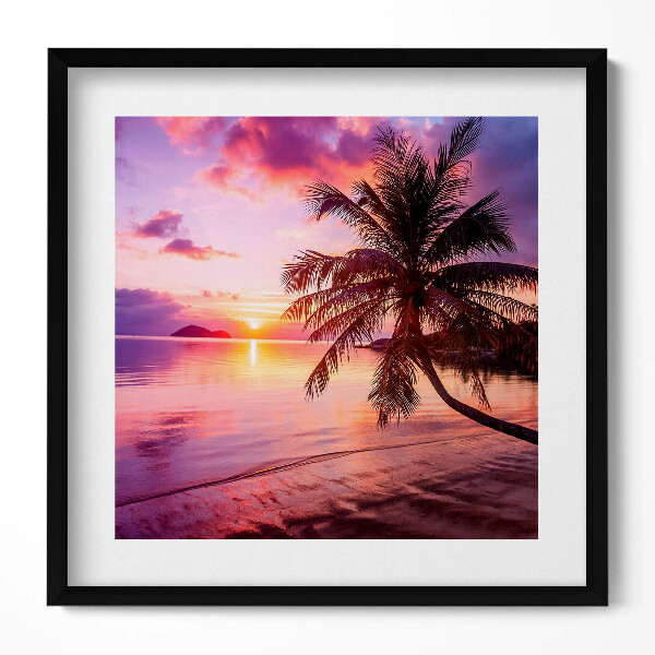 Keretezett falikép Tengerparti naplemente pálmafával