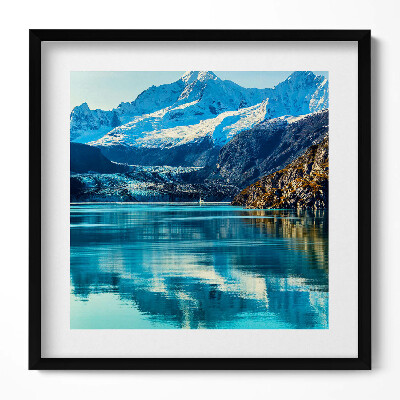 Keretezett falikép Havas hegyek tükörsima tó