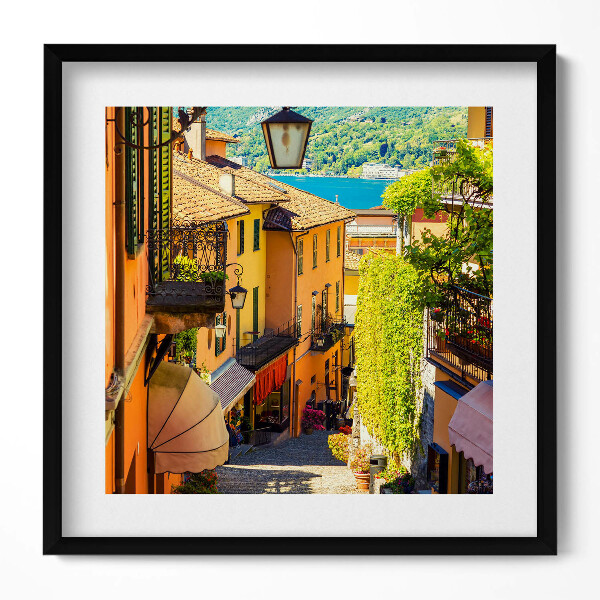 Keretezett falikép Békés napfényes utcai jelenet