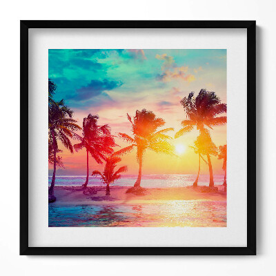 Keretezett falikép Trópusi naplemente pálmafákkal