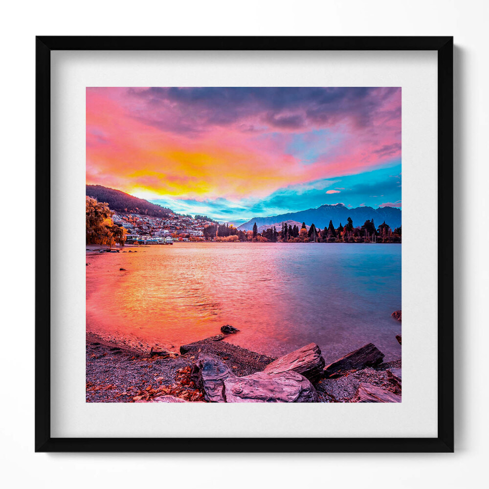 Keretezett falikép Tóparti naplemente színekben