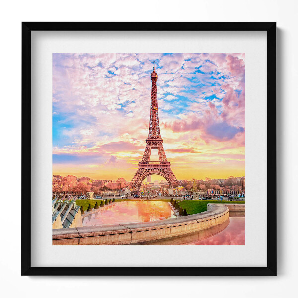 Keretezett falikép Eiffel-torony naplementében