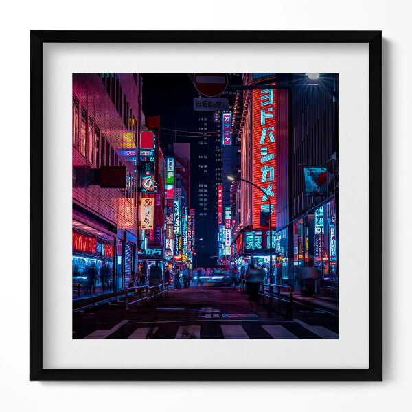 Keretezett falikép Éjszakai városi fények neonreklámok