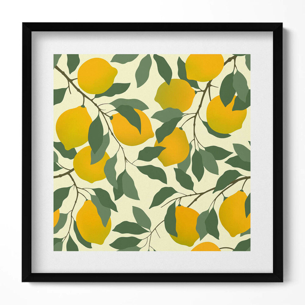 Keretezett falikép Citromok és levelek mintája