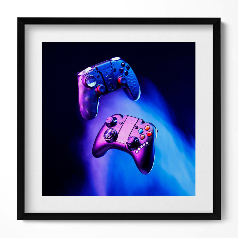 Keretezett falikép Játékvezérlők vibráló háttérrel