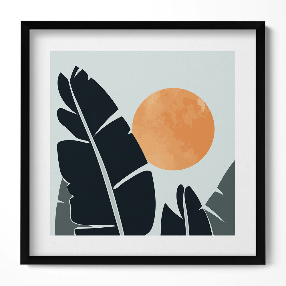 Keretezett falikép Napos táj levélmotívumokkal