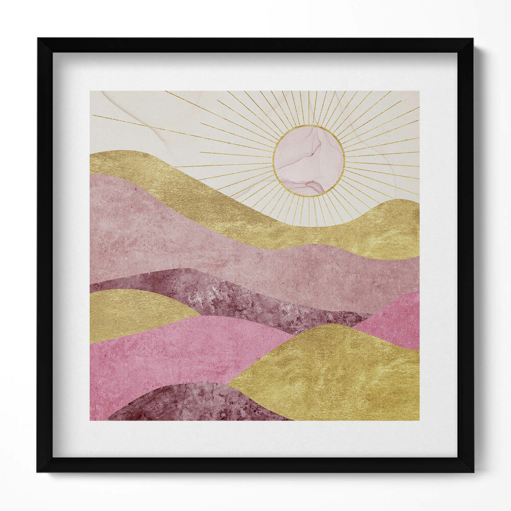 Keretezett falikép Absztrakt táj napkoronggal