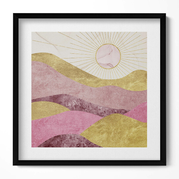 Keretezett falikép Absztrakt táj napkoronggal