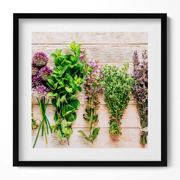Keretezett falikép Friss fűszernövények és virágok