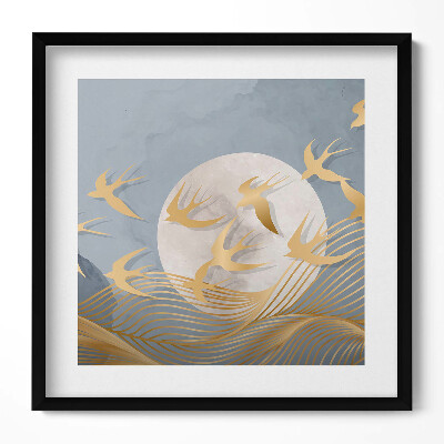 Keretezett falikép Madarak a telihold körül