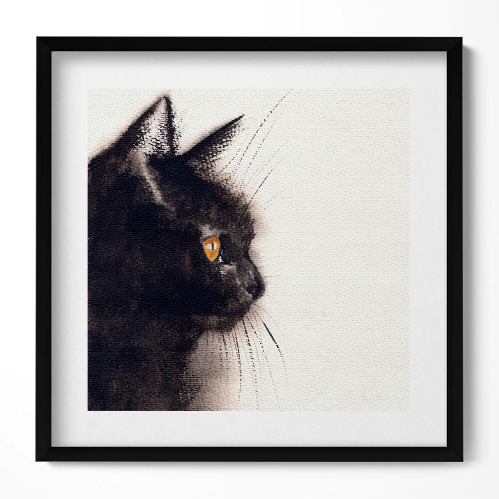 Keretezett falikép Fekete macska profilja