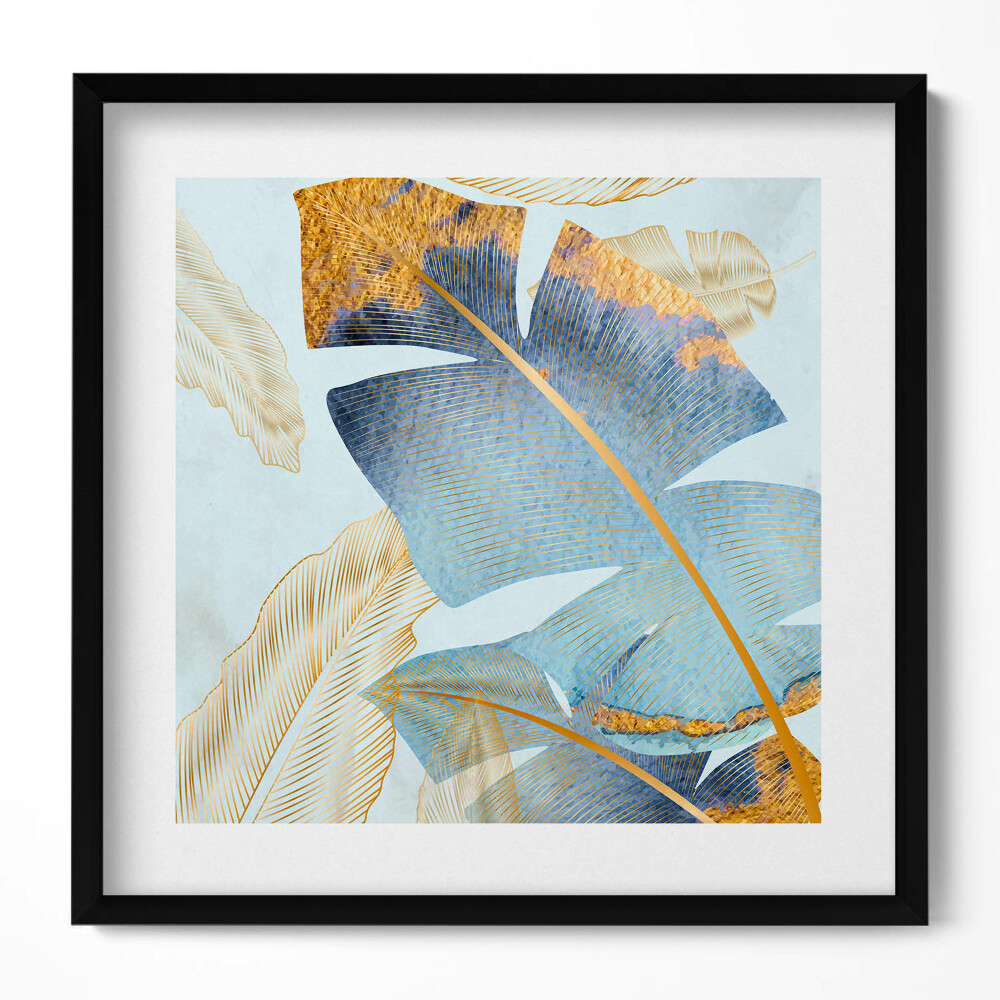 Keretezett falikép Aranyozott levelek és kék árnyalatok