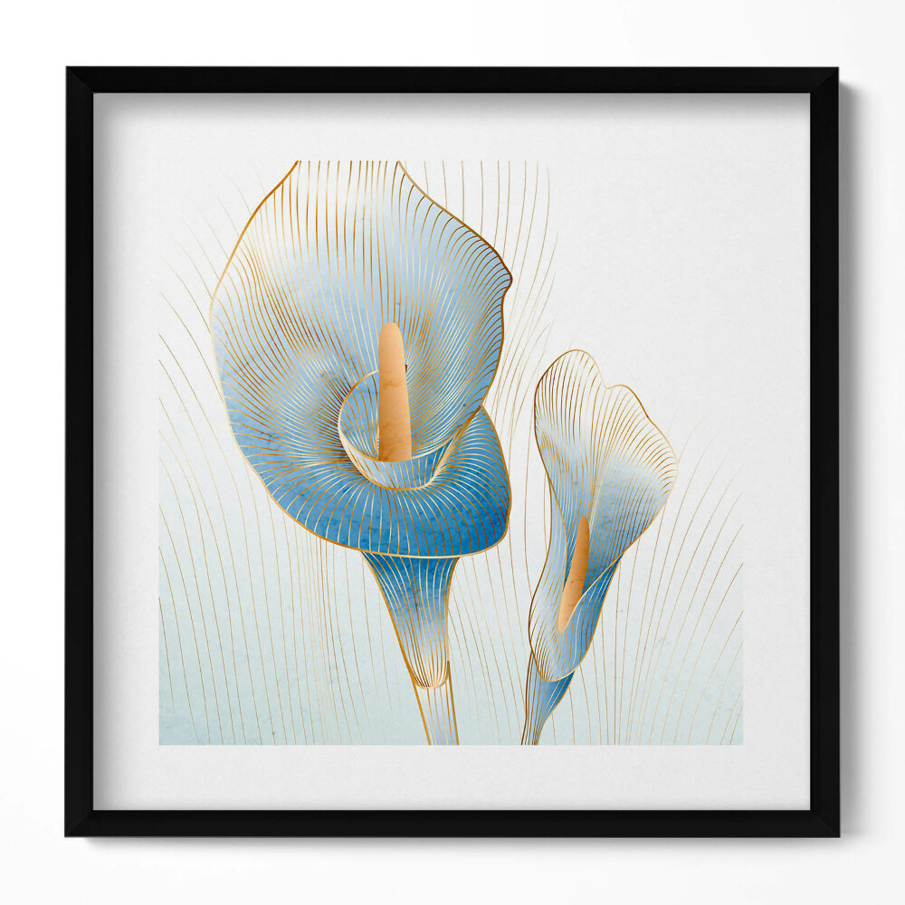 Keretezett falikép Absztrakt virágmotívum arany és kék színekben