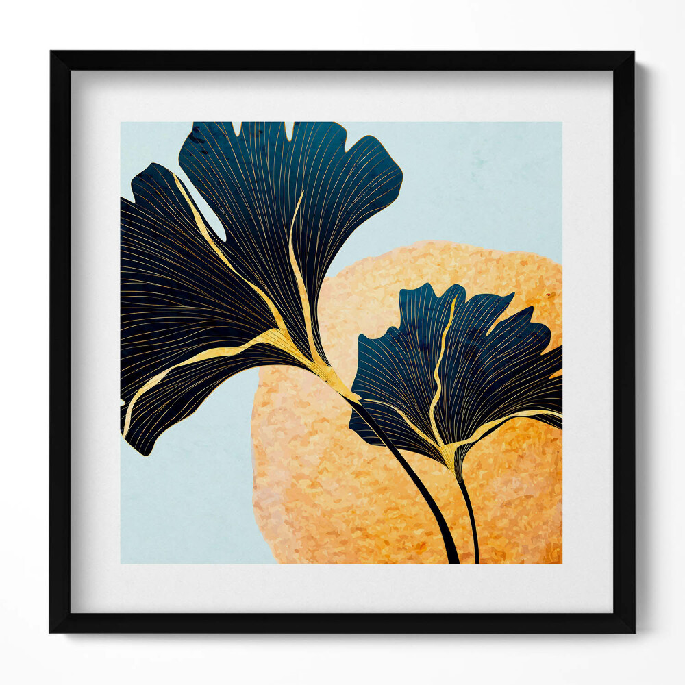 Keretezett falikép Zöld levelek és arany kör