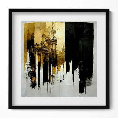 Keretezett falikép Absztrakt épületmotívum arany és fekete színekben