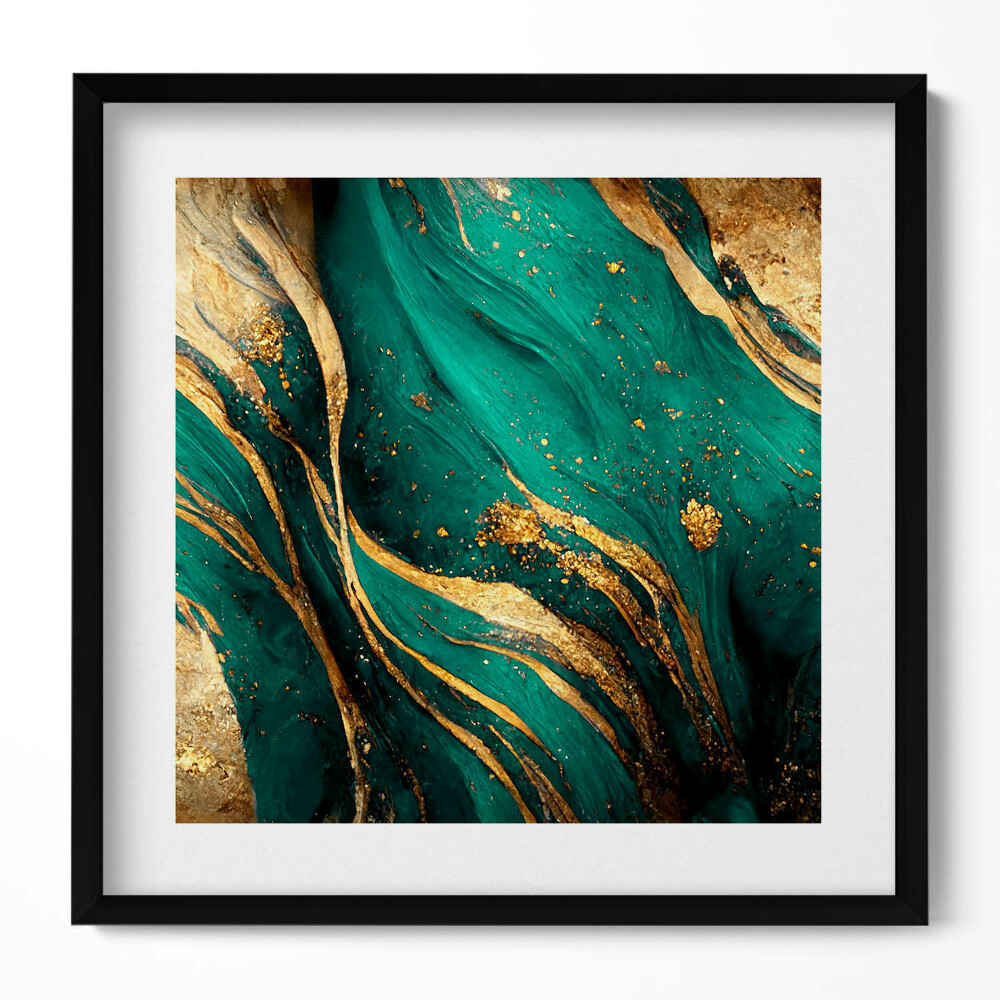 Keretezett falikép Absztrakt zöld és arany mintázat