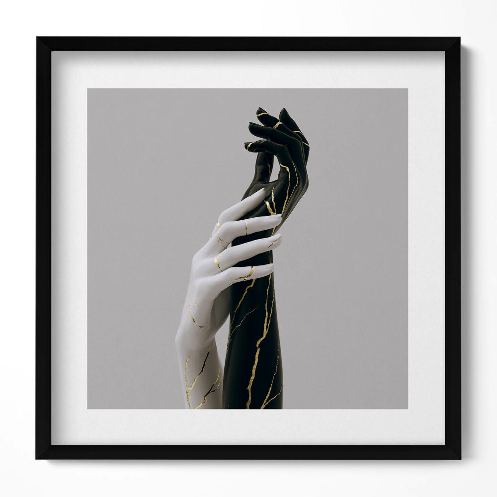 Keretezett falikép Két kéz ellentétes színekben