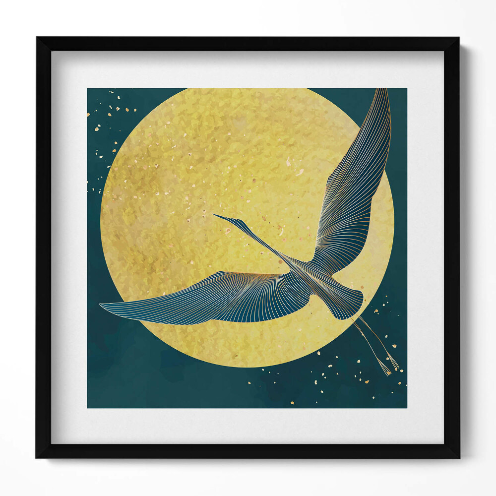 Keretezett falikép Elegáns madár a telihold előtt