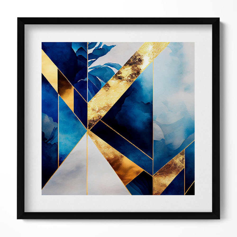 Keretezett falikép Absztrakt kék és arany geometriai formák