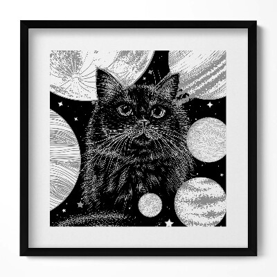 Keretezett falikép Fekete macska űrbeli háttér