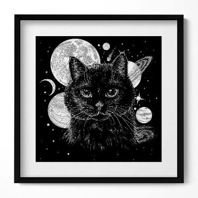 Keretezett falikép Fekete macska űrbeli háttérrel
