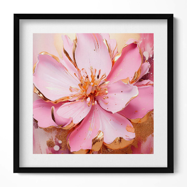 Keretezett falikép Rózsaszín virág arany részletekkel