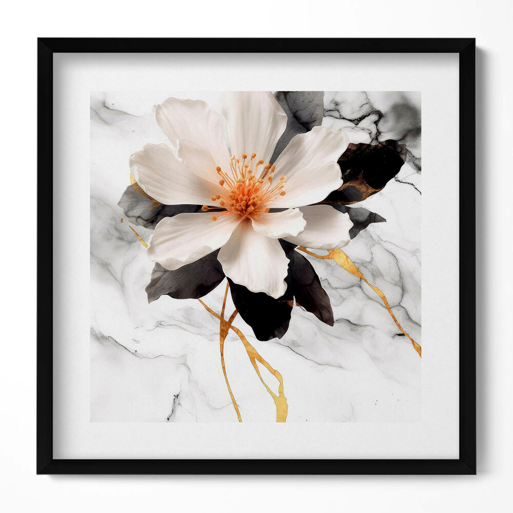 Keretezett falikép Fehér virág márvány háttér