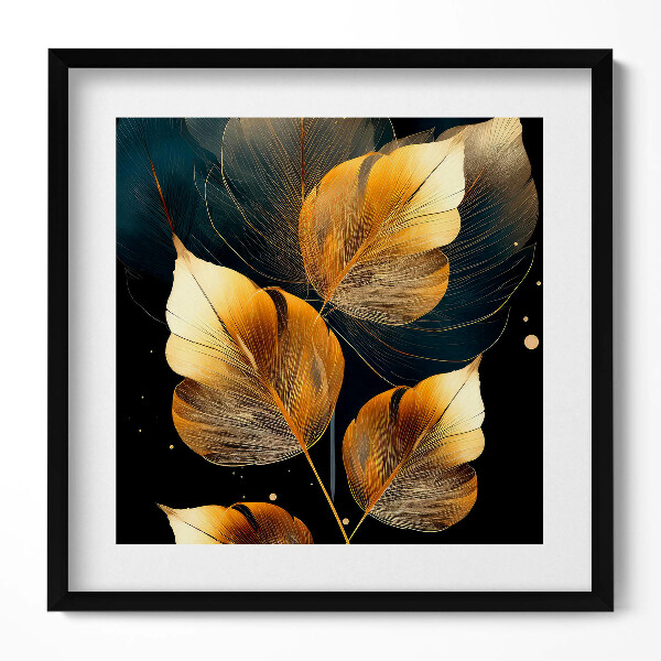 Keretezett falikép Arany levelek sötét háttéren