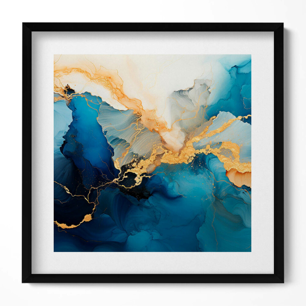 Keretezett falikép Absztrakt kék és arany motívum