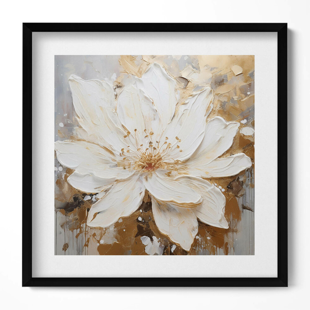 Keretezett falikép Fehér virág arany háttérrel