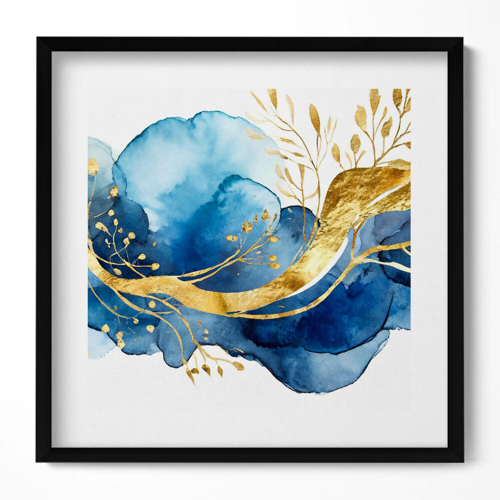 Keretezett falikép Absztrakt kék és arany mintázat