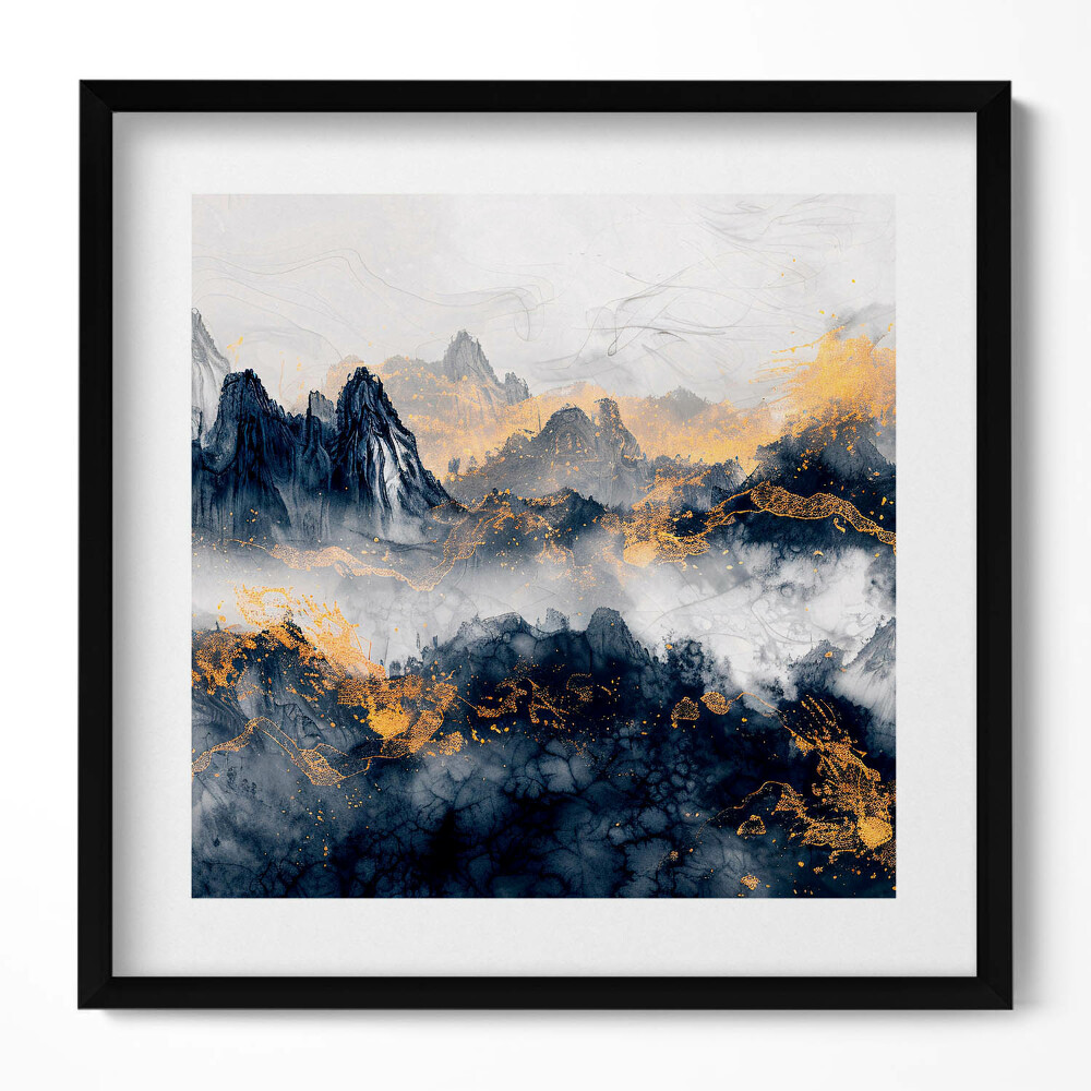 Keretezett falikép Absztrakt hegyek arany részletekkel