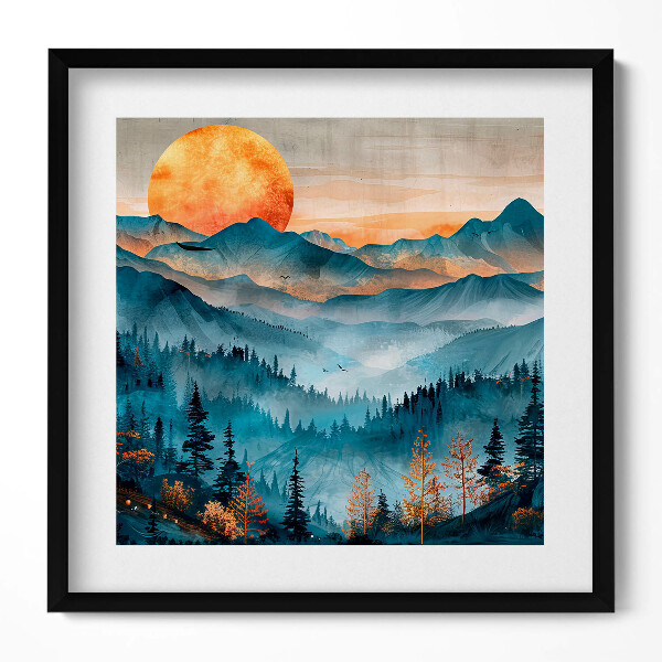Keretezett falikép Hegyek naplemente erdő