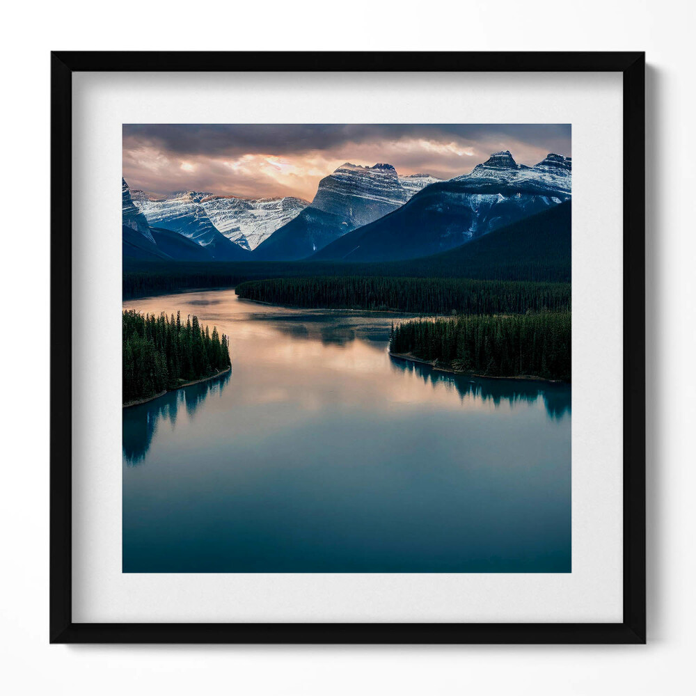 Keretezett falikép Hegyek és tükörsima víz