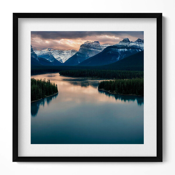 Keretezett falikép Hegyek és tükörsima víz