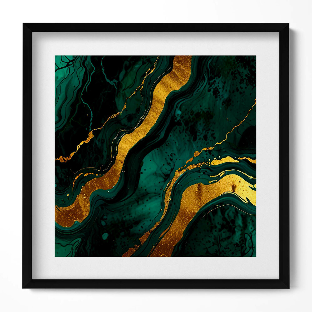 Keretezett falikép Zöld és arany absztrakt mintázat