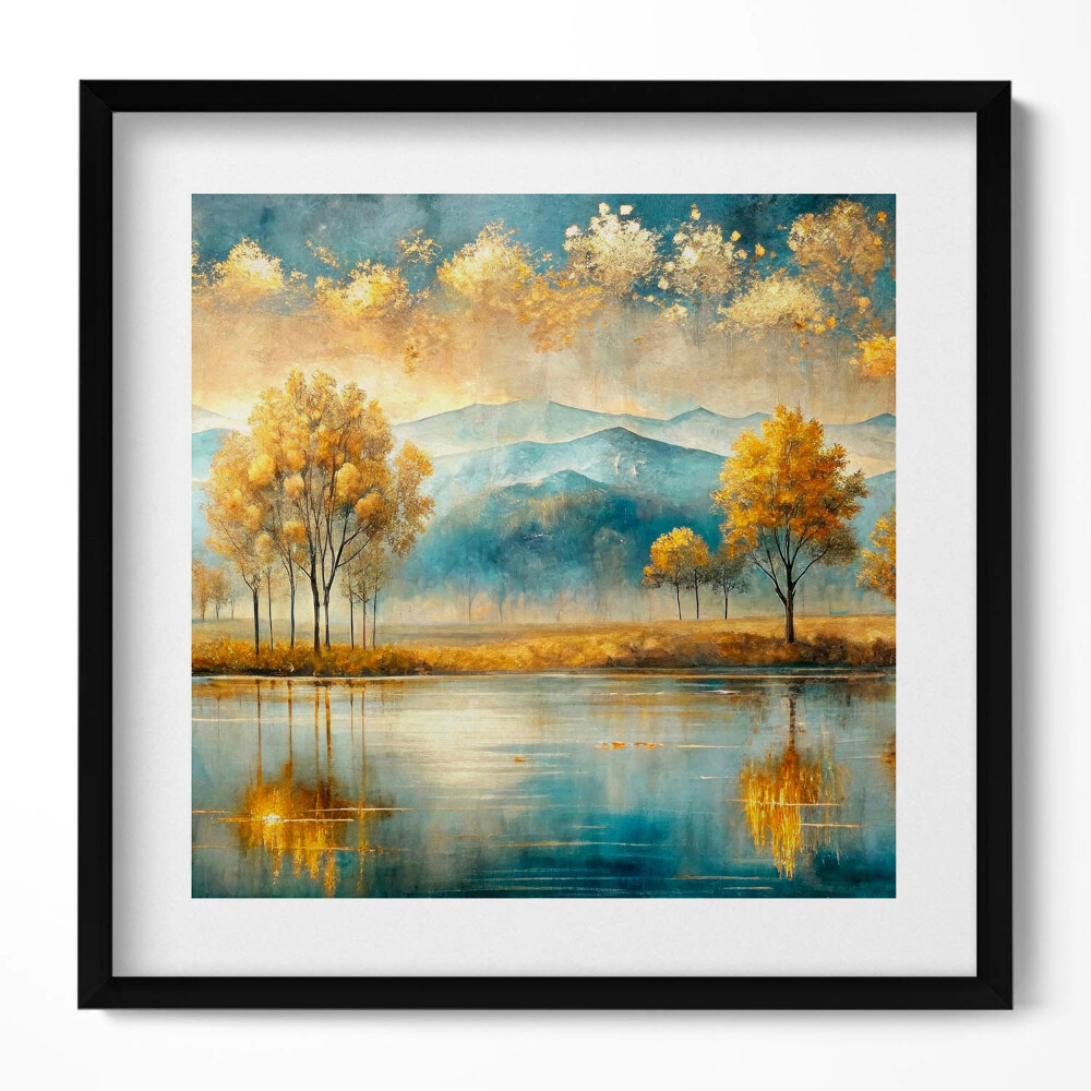 Keretezett falikép Tavaszi táj hegyek vízpart