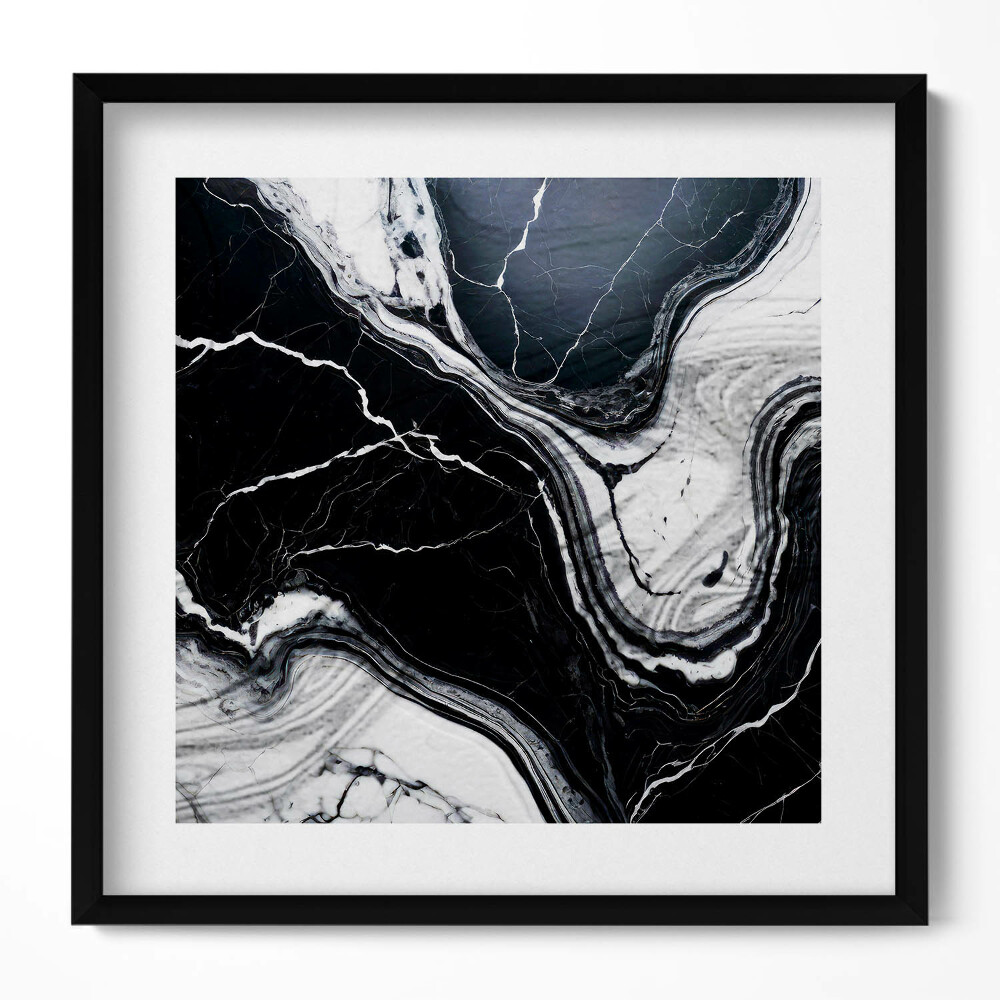 Keretezett falikép Absztrakt fekete-fehér márvány mintázat