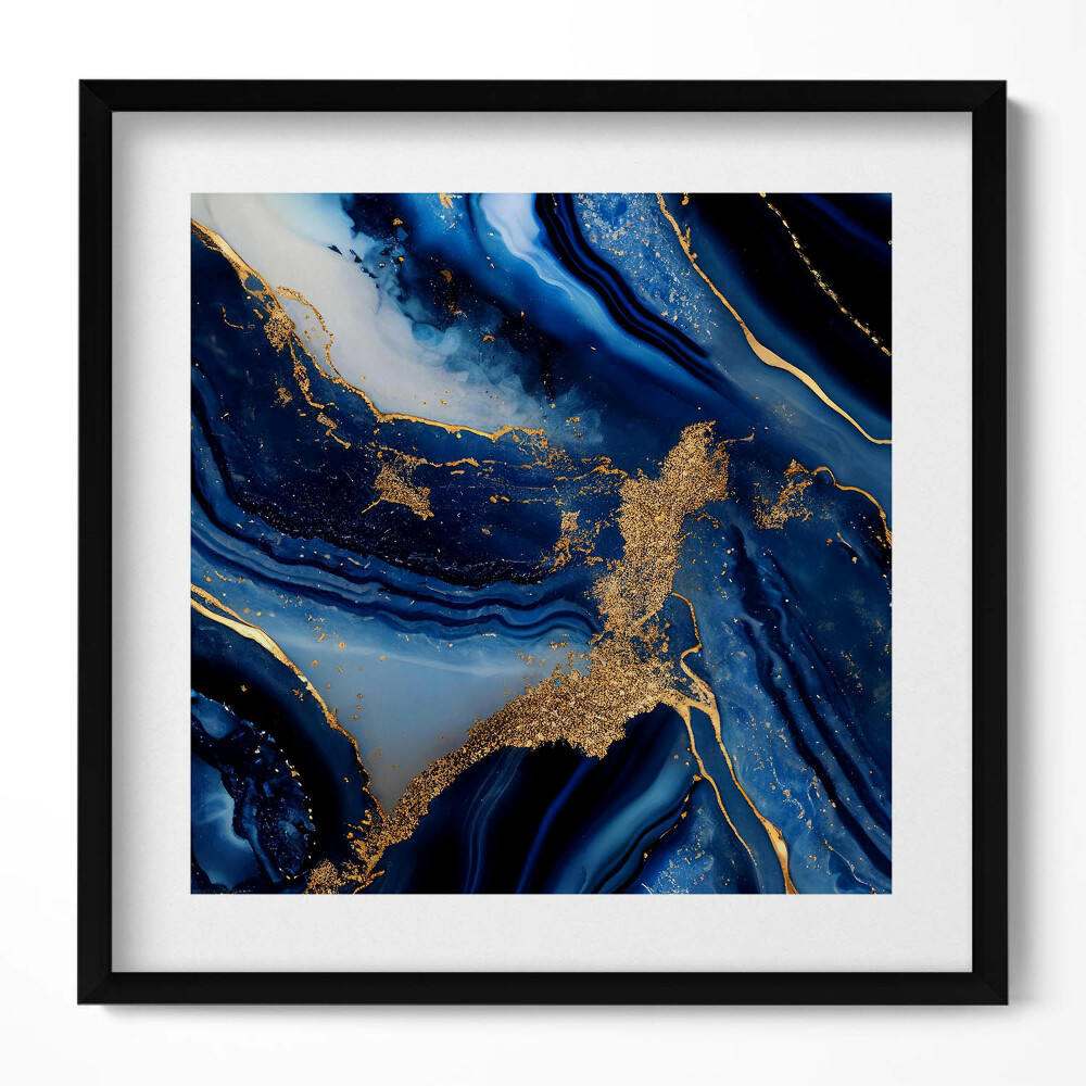 Keretezett falikép Absztrakt kék és arany minták