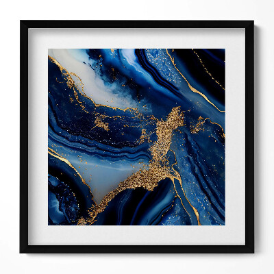 Keretezett falikép Absztrakt kék és arany minták