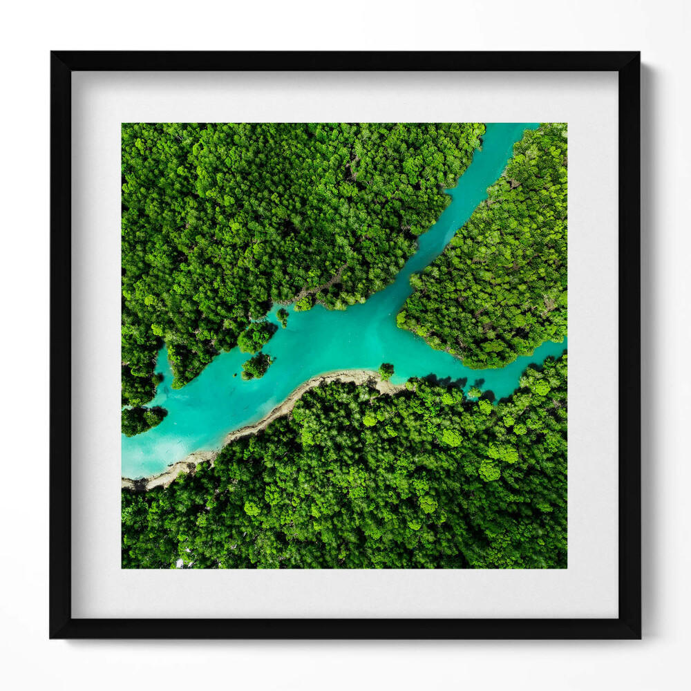 Keretezett falikép Zöld erdő és kék folyó