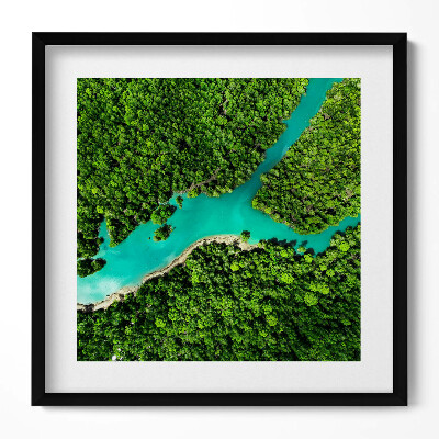 Keretezett falikép Zöld erdő és kék folyó