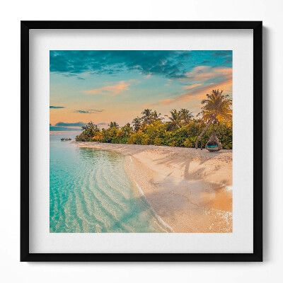 Keretezett falikép Tengerparti naplemente pálmákkal